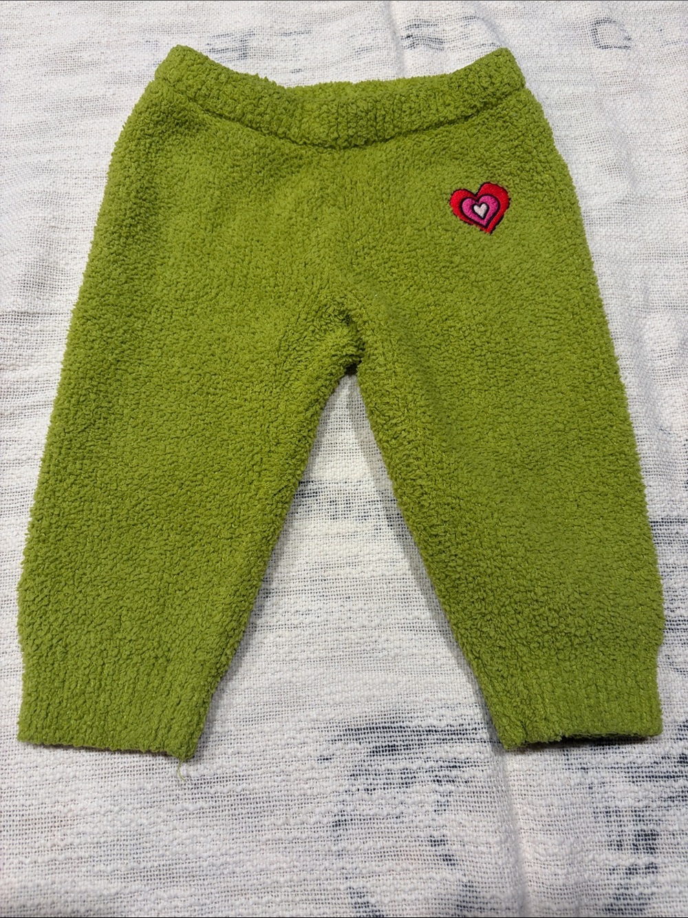 Posh peanut Cozy Grinch Green Sherpa Baby Pants with Heart Patch